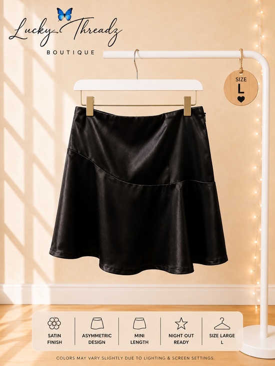 Windsor Dresses & Skirts - Windsor Black Satin Asymmetric High Waist Mini Skirt Size Large L Night Out